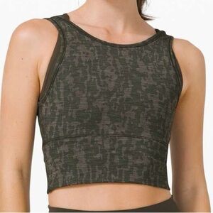 lululemon Power Pivot athletic Olive Green Camo Reversible Cropped Tank Top
